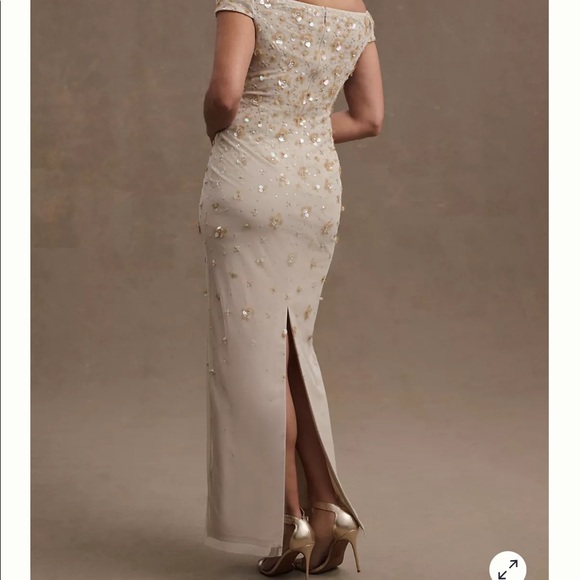 Mother of the Bride dress! BHLDN Rosie Off-Shoulder Beaded Back-Slit Column Gown - Picture 4 of 5